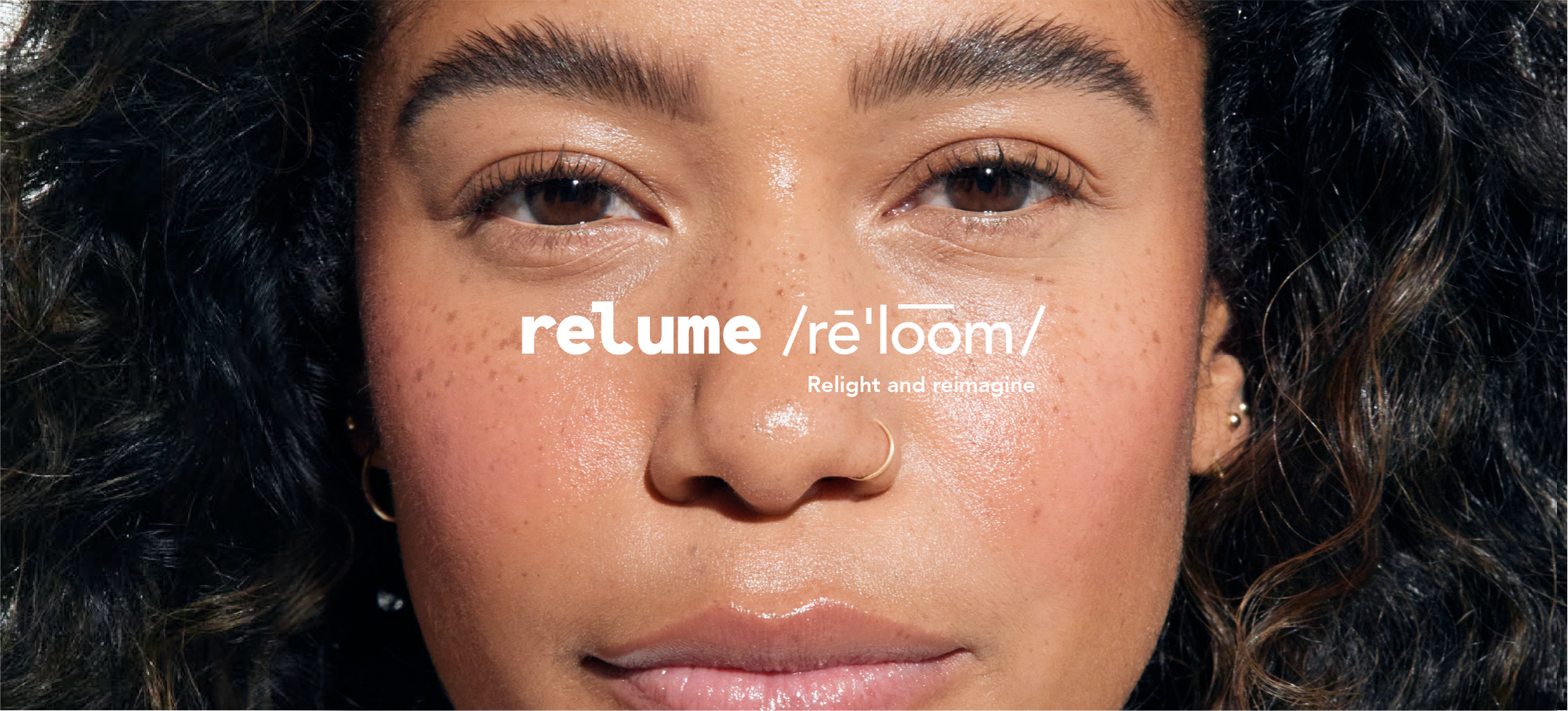 Banner image: model's face with phonetic Relume logo